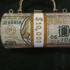 $10,000 Rhinestone Clutch Purse - Gold barrel